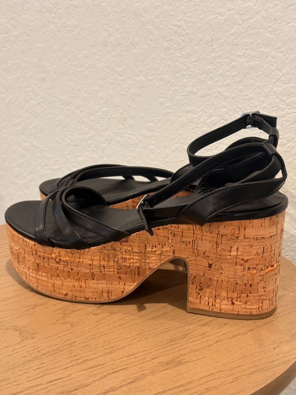 torrid Black Leather‎ Strappy Cork Platform Sandals